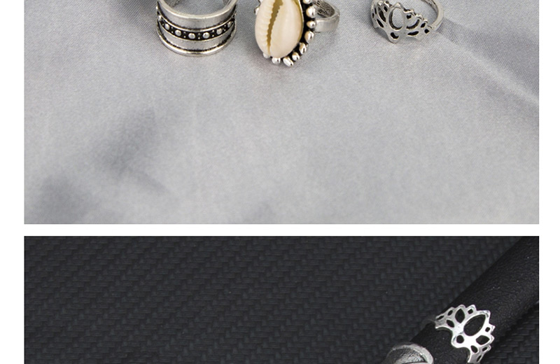 Fashion Silver Alloy Set Shell Geometric Openwork Ring Set,Rings Set
