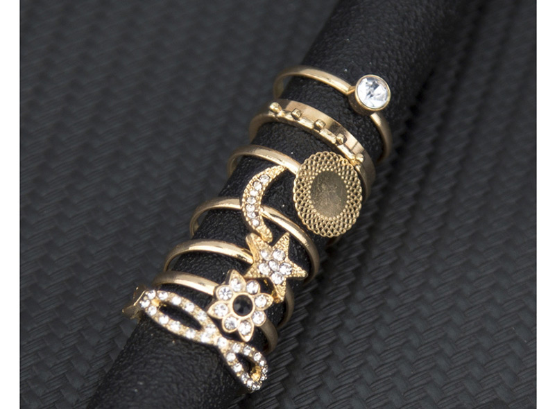 Fashion Golden Diamond Star Moon Cutout Geometric Gloss Ring Set,Rings Set