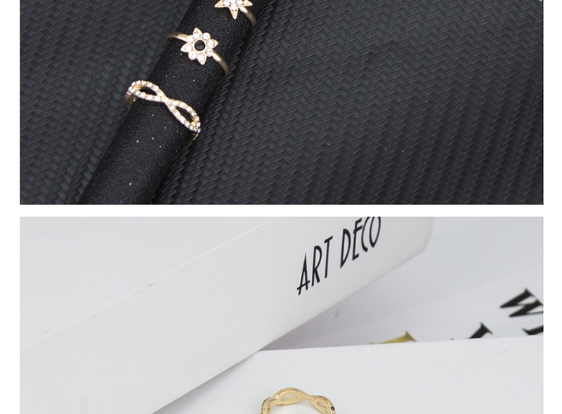 Fashion Golden Diamond Star Moon Cutout Geometric Gloss Ring Set,Rings Set