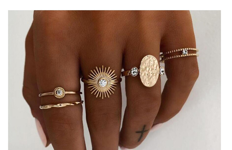 Fashion Golden Sun Diamond Irregular Convex Geometric Ring Set,Rings Set
