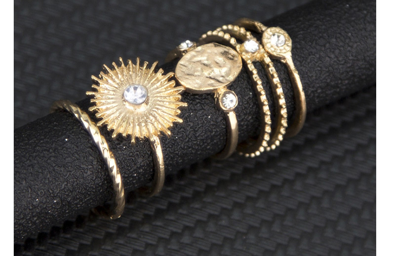 Fashion Golden Sun Diamond Irregular Convex Geometric Ring Set,Rings Set