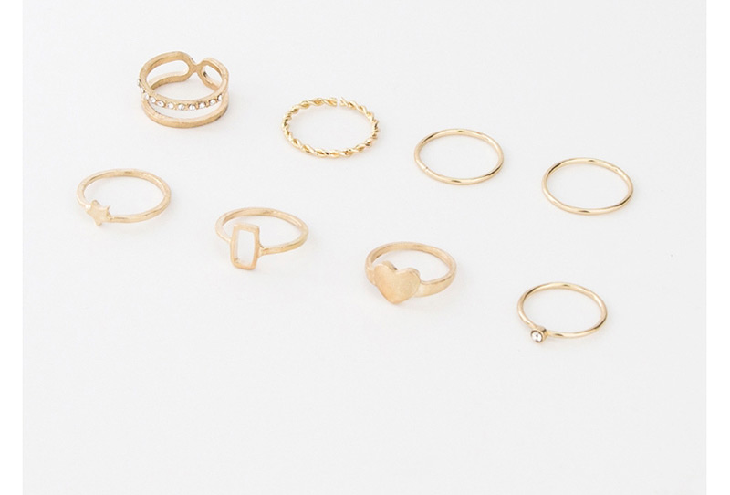 Fashion Golden Love Pendant Geometric Ring Set,Rings Set