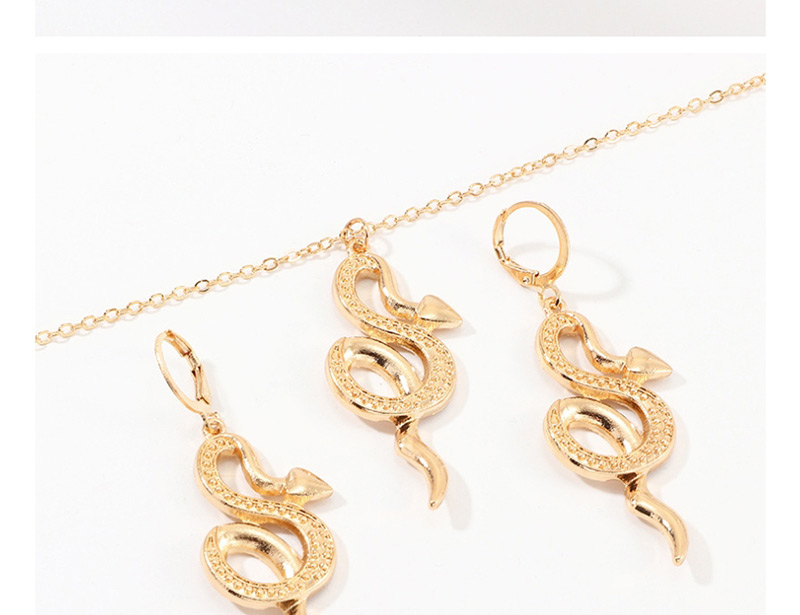 Fashion Golden Metal Snake Geometric Necklace Earring Set,Jewelry Sets