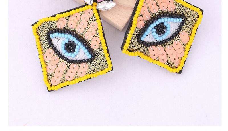 Fashion Yellow Handmade Woven Beads With Diamonds And Diamond Eyes,Drop Earrings