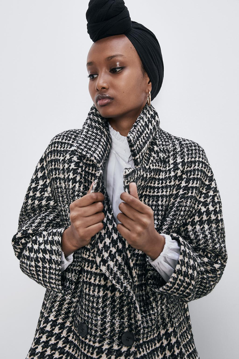 Fashion Houndstooth Houndstooth Lapel Button-down Coat Coat,Coat-Jacket