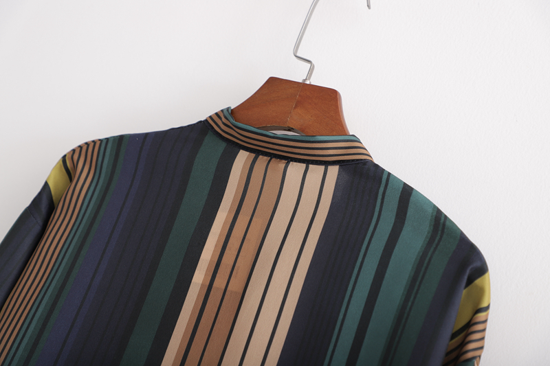 Fashion Color Striped Print Neckline Long Sleeve Shirt,Tank Tops & Camis
