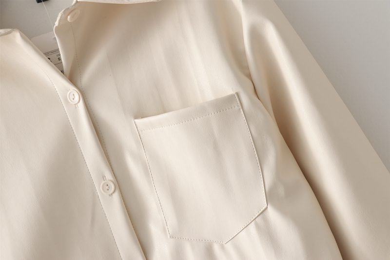 Fashion Beige Faux Leather Paneled Long Shirt Coat,Coat-Jacket