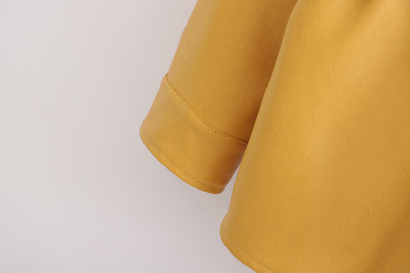 Fashion Yellow Cropped Leather Jacket With Belt,Coat-Jacket