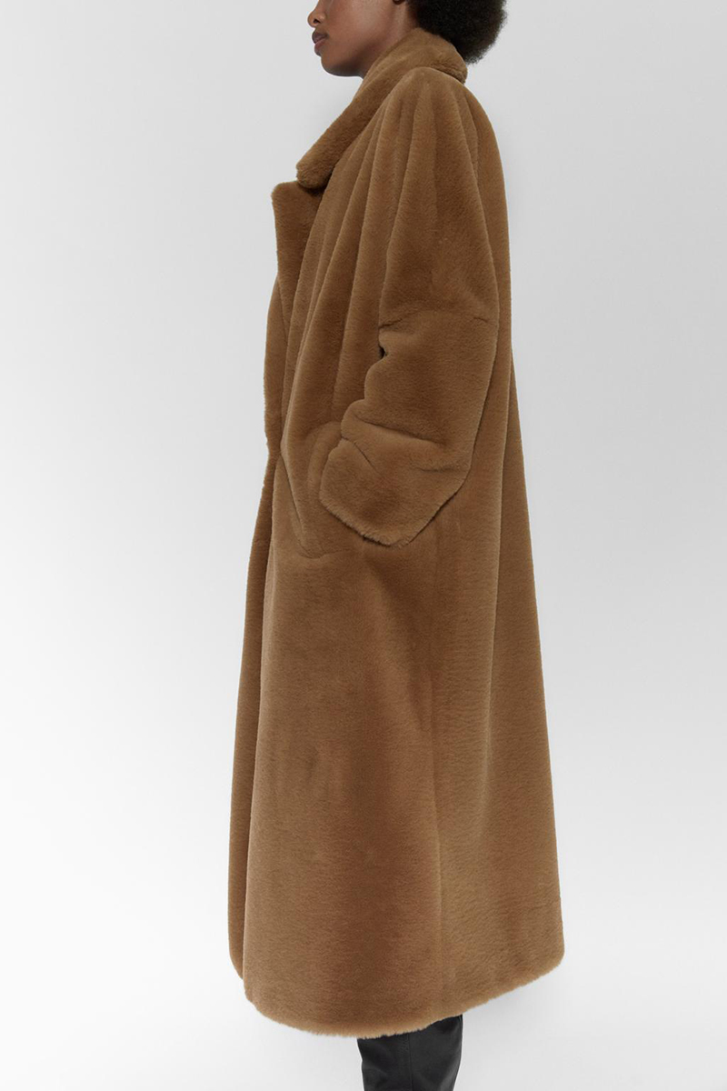 Fashion Caramel Colour Faux Fur Button Down Coat Coat,Coat-Jacket