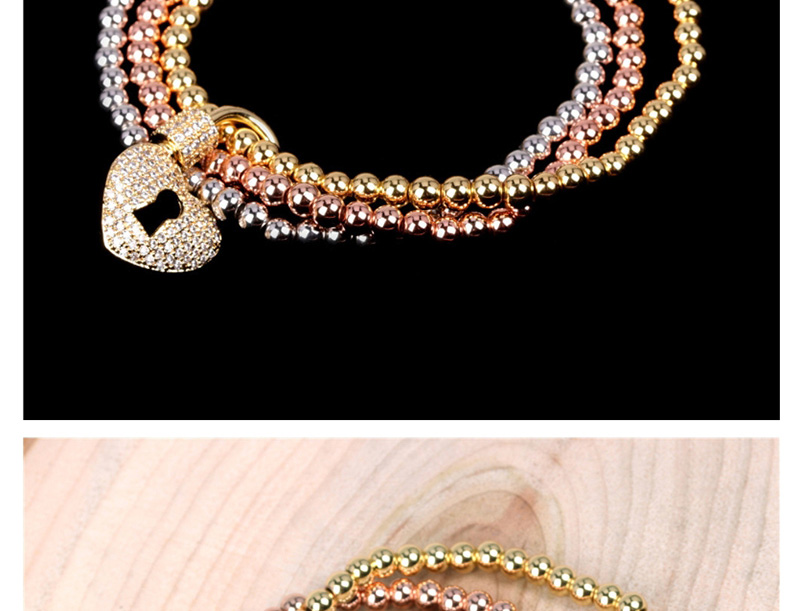 Fashion Color Elastic Micro Inlaid Zircon Love Lock Ball Bracelet,Bracelets