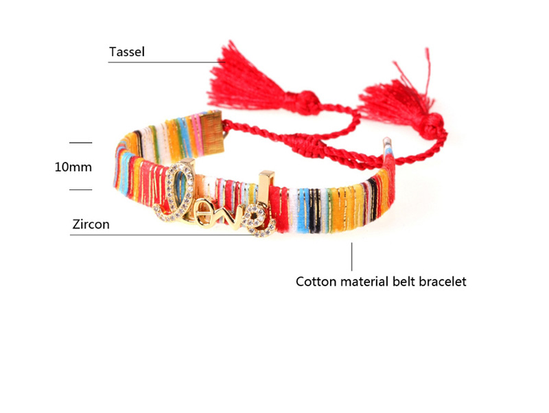 Fashion Red Braided Tassel And Diamond Alphabet Bracelet,Bracelets