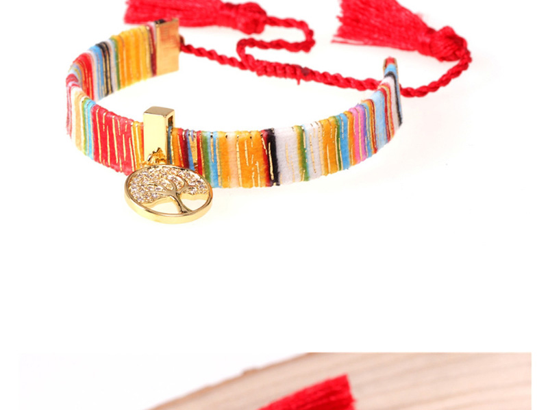 Fashion Red Micro-set Zircon Tree Of Life Tassel Bracelet,Bracelets