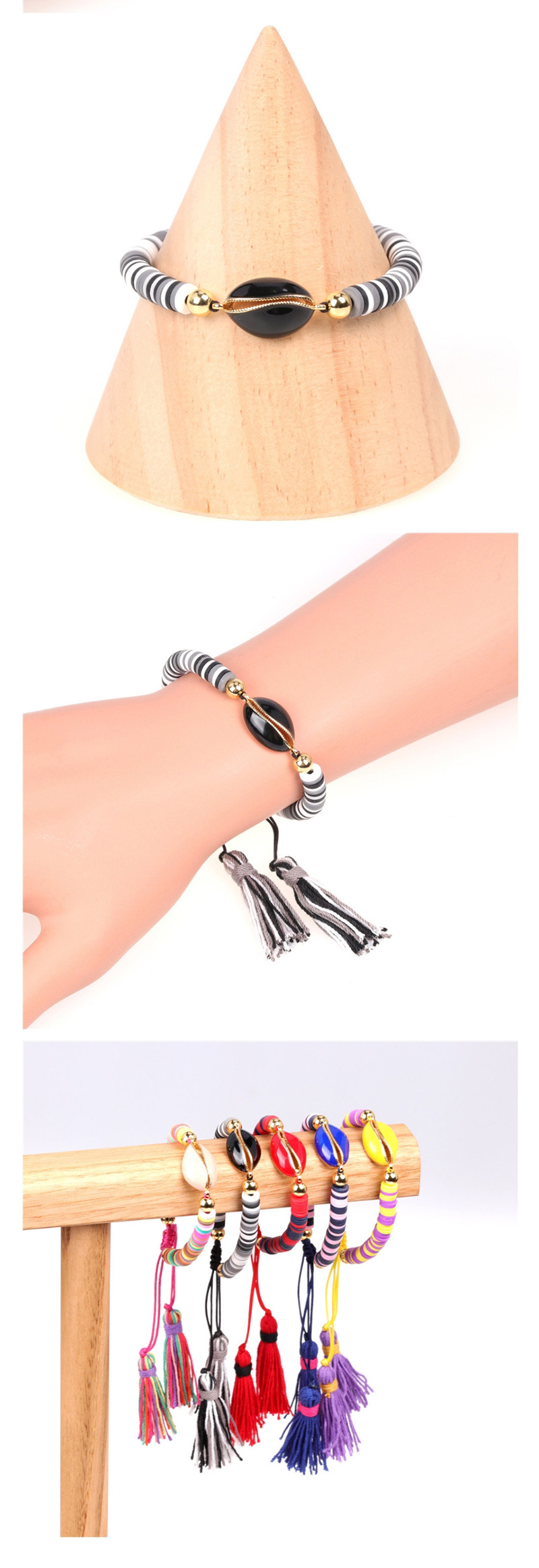 Fashion Color Drip Shell Contrast Soft Clay Hand-woven Tassel Bracelet,Bracelets