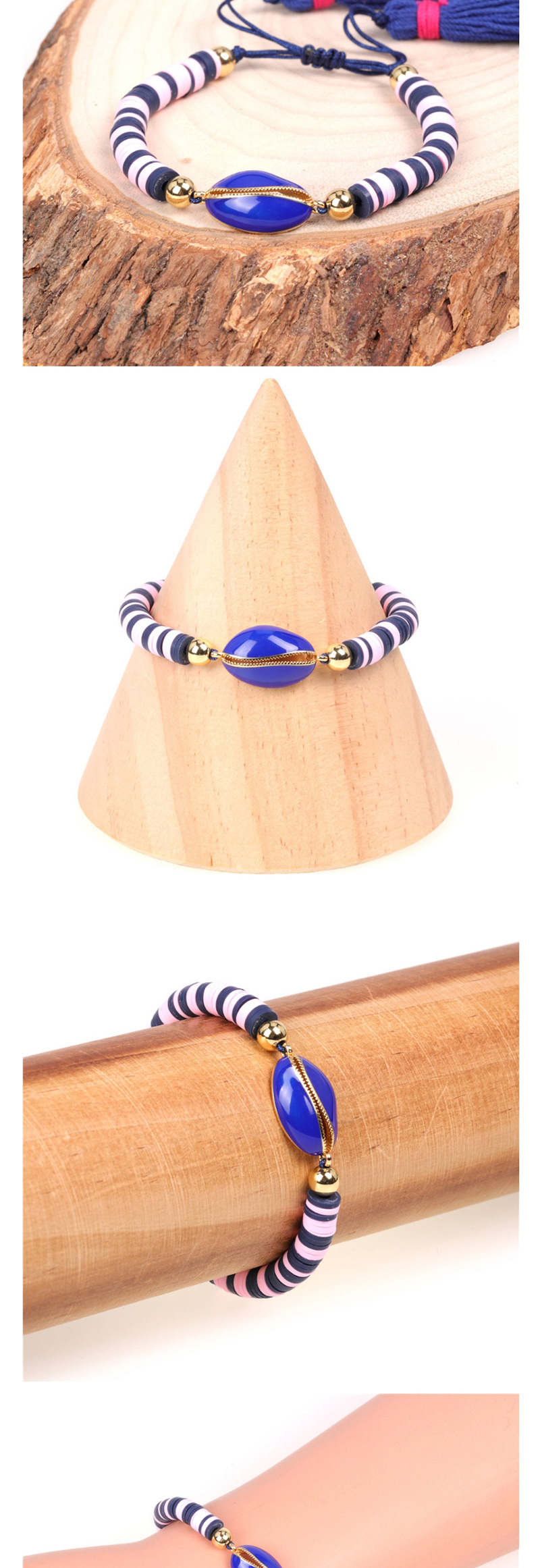 Fashion Royal Blue Drip Shell Contrast Soft Clay Hand-woven Tassel Bracelet,Bracelets