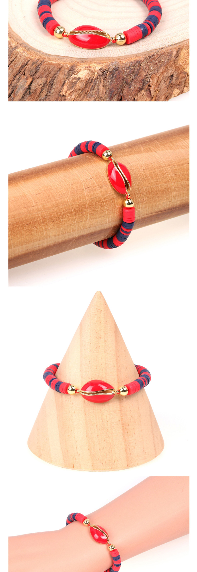 Fashion Red Drip Shell Contrast Soft Clay Hand-woven Tassel Bracelet,Bracelets