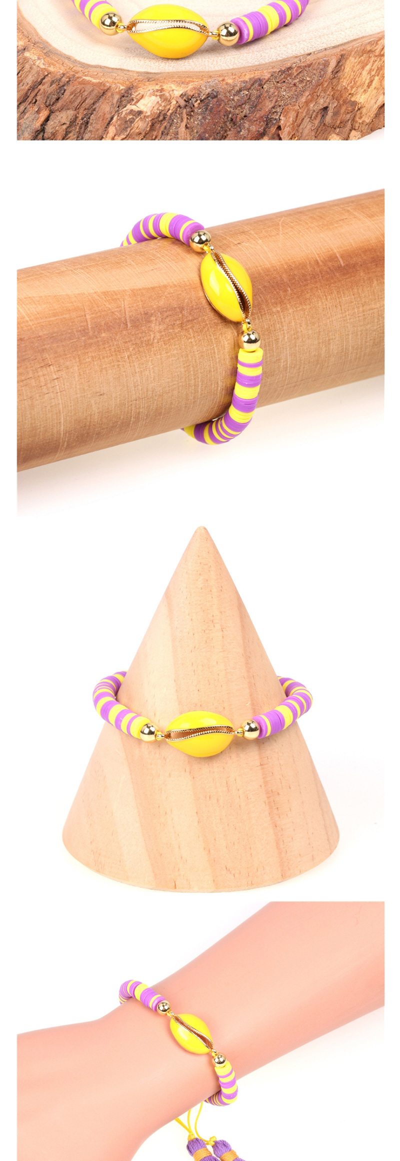 Fashion Purple Drip Shell Contrast Soft Clay Hand-woven Tassel Bracelet,Bracelets