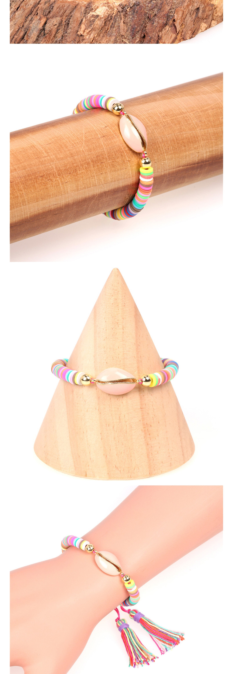 Fashion Color Drip Shell Contrast Soft Clay Hand-woven Tassel Bracelet,Bracelets