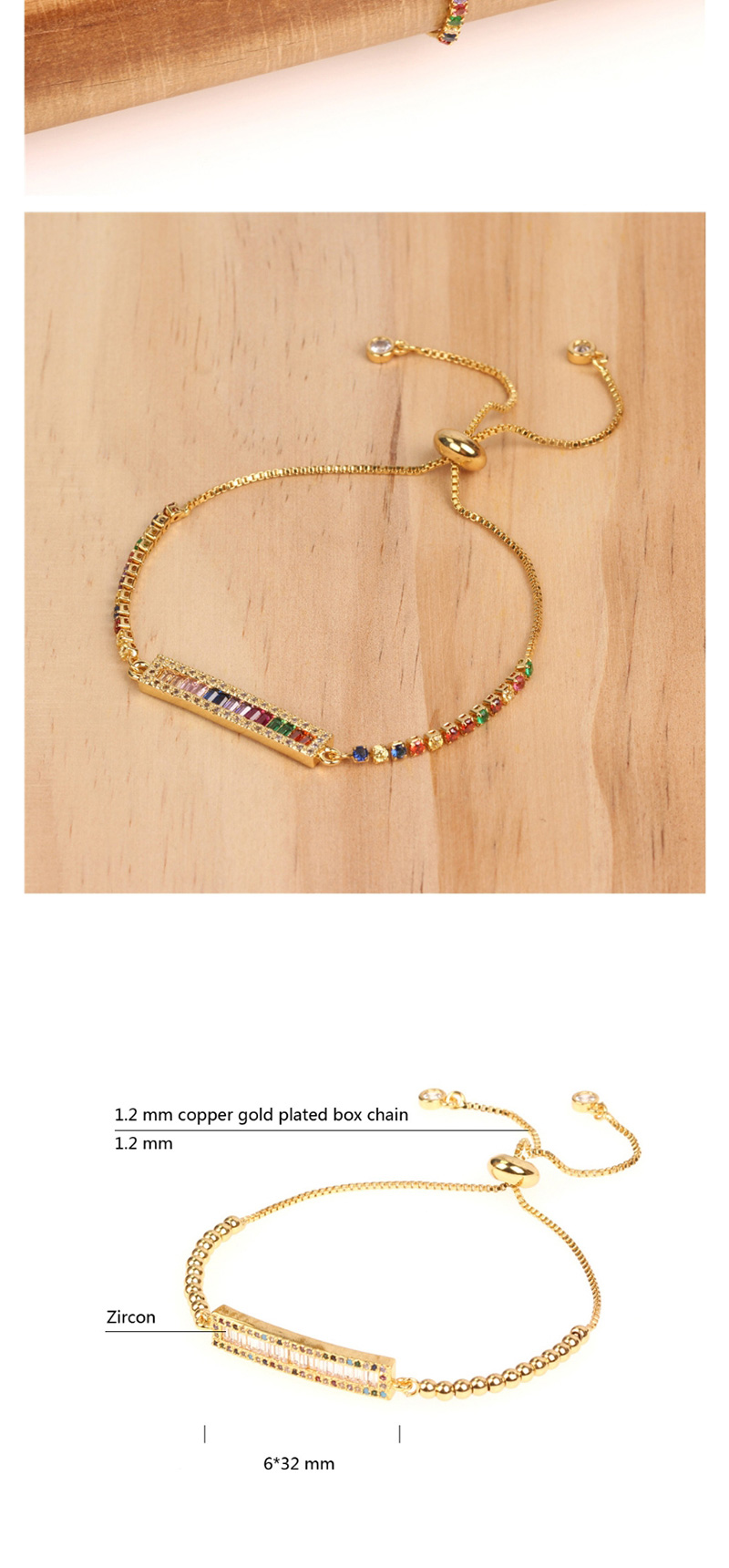 Fashion Color I-shaped Micro-inlaid Zircon Adjustable Bracelet,Bracelets