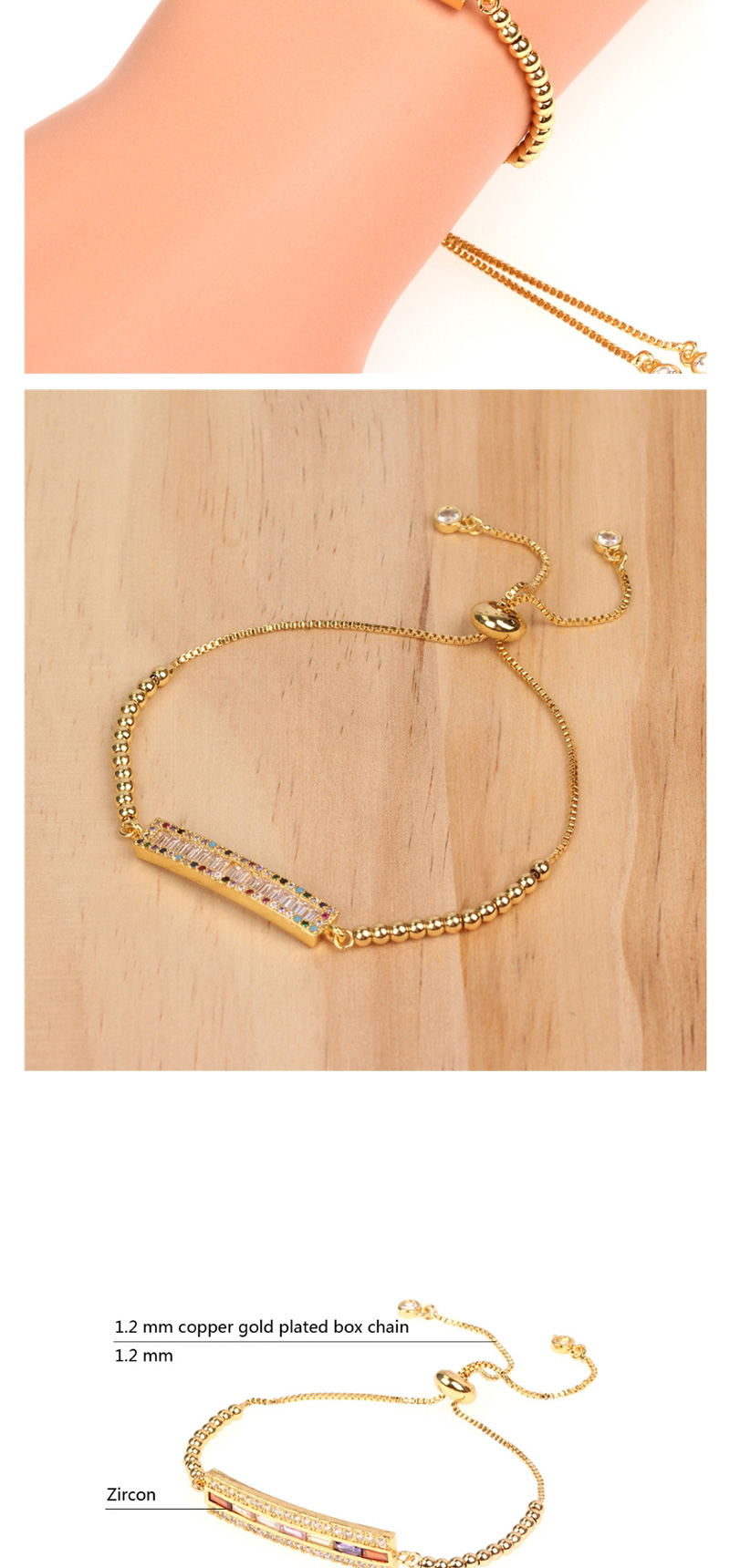 Fashion Color I-shaped Micro-inlaid Zircon Adjustable Bracelet,Bracelets