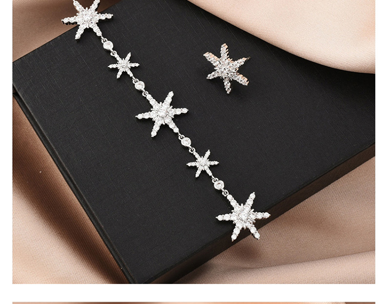 Fashion Silver Asymmetrical Fringed Snow Earrings With Diamonds,Earrings