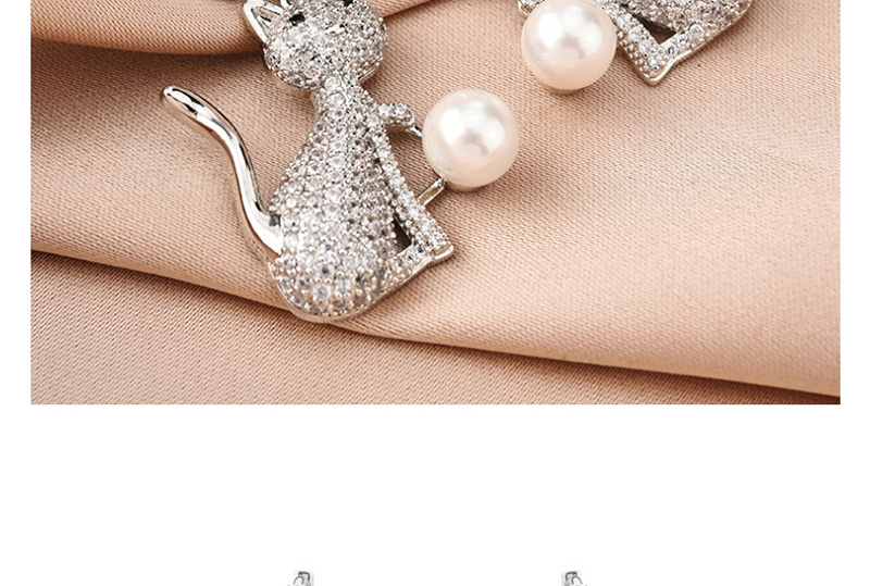 Fashion Silver Cat And Pearl Geometric Earrings With Diamonds,Earrings