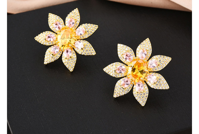 Fashion Yellow Geometric Flower Stud Earrings With Diamonds,Earrings