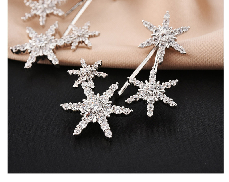 Fashion Silver Snowflake Mosaic Earrings With Diamonds,Earrings