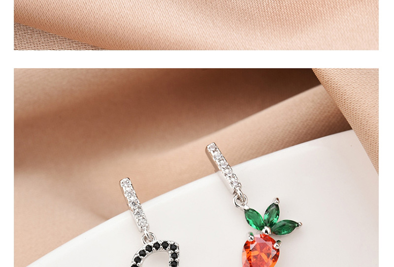 Fashion Silver Rabbit And Carrot Asymmetric Earrings With Crystals And Diamonds,Earrings