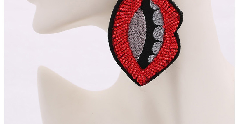 Fashion Red Lip Knitted Beads Irregular Convex Earrings,Drop Earrings