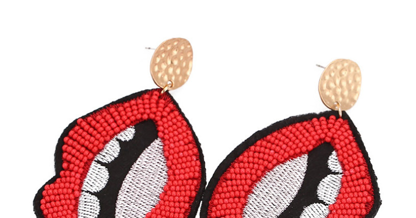 Fashion Red Lip Knitted Beads Irregular Convex Earrings,Drop Earrings