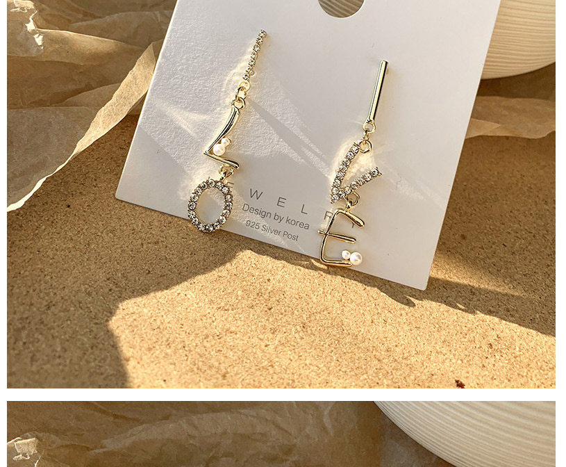 Fashion Golden Alphabet Asymmetric Metal Earrings With Diamonds,Drop Earrings