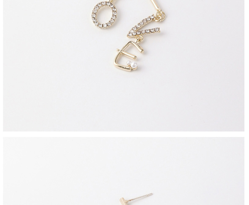 Fashion Golden Alphabet Asymmetric Metal Earrings With Diamonds,Drop Earrings
