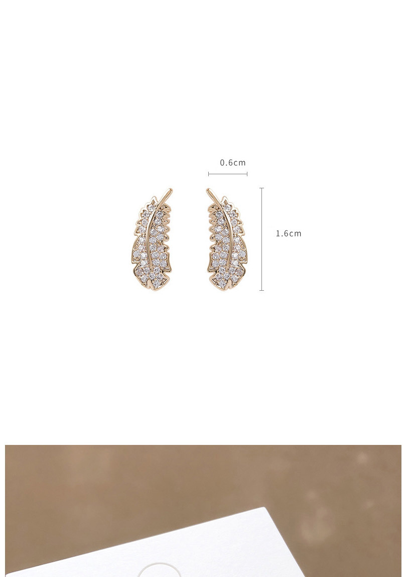 Fashion Golden Alloy Micro-set Zircon Feather Stud Earrings,Stud Earrings