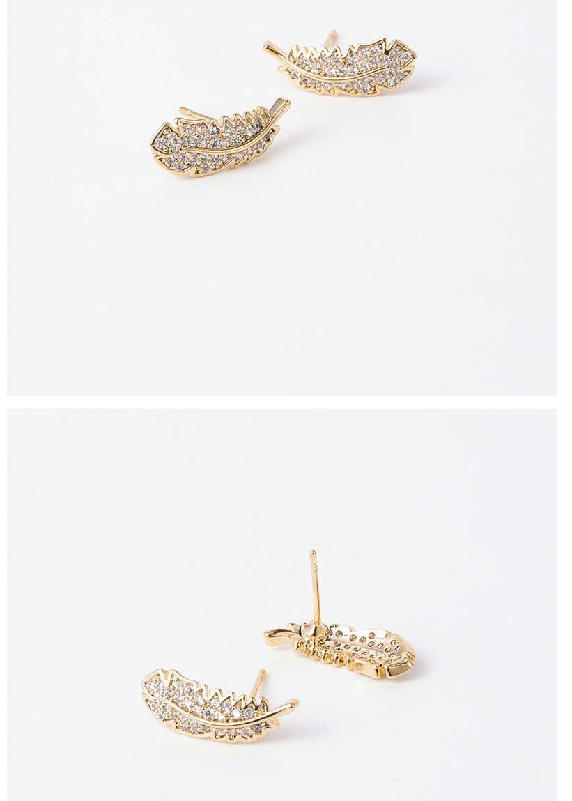 Fashion Golden Alloy Micro-set Zircon Feather Stud Earrings,Stud Earrings