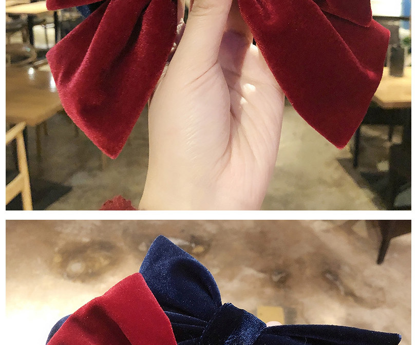 Fashion Red Velvet Large Bow Double Hairpin,Hairpins