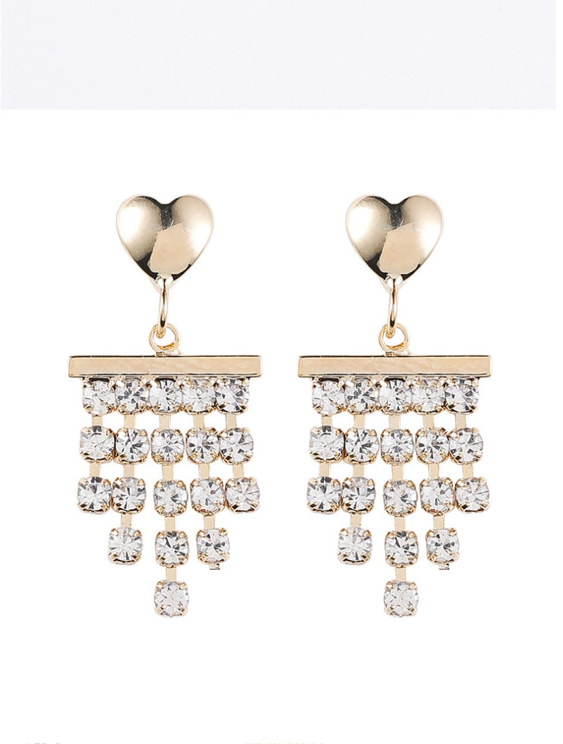 Fashion Golden Love Diamond And Chain Tassel Earrings,Drop Earrings