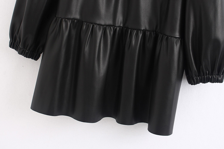 Fashion Black Laminated Faux Leather Top,Coat-Jacket