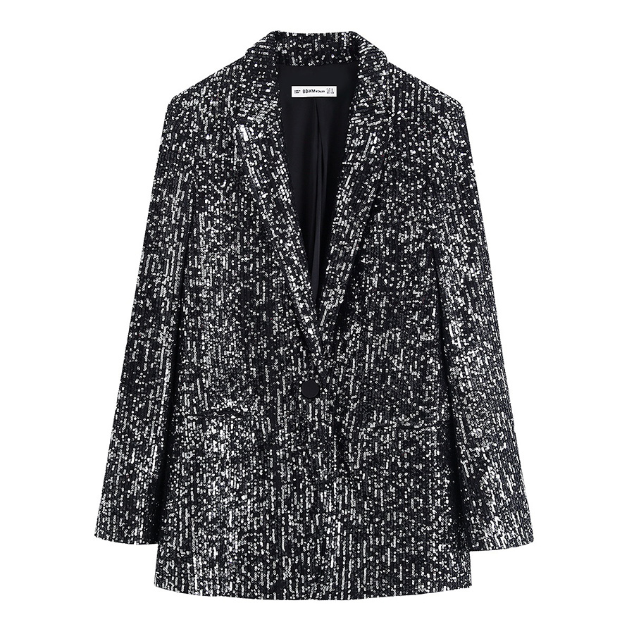 Fashion Black Sequins Sequined Blazer,Coat-Jacket