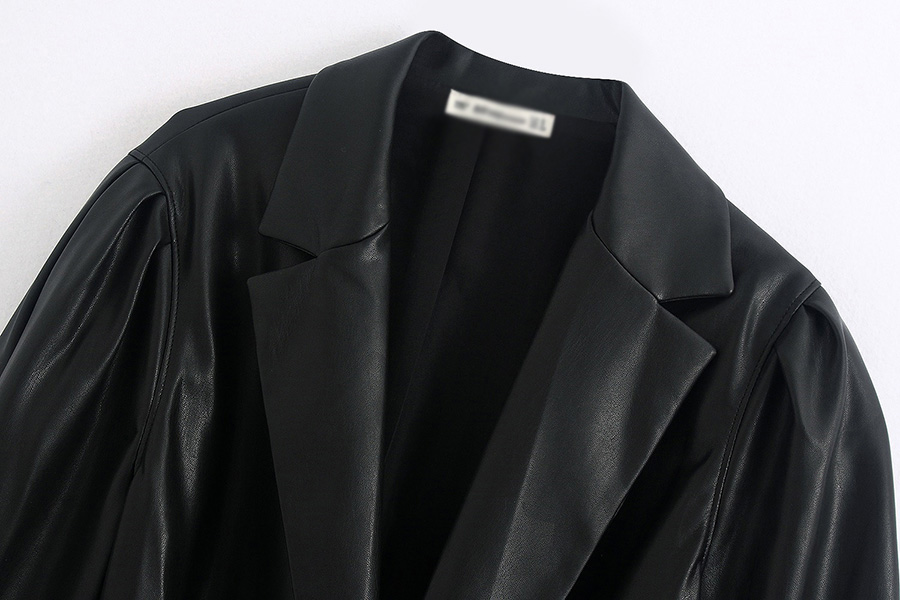 Fashion Black Short Faux Leather Jacket With Belt,Coat-Jacket