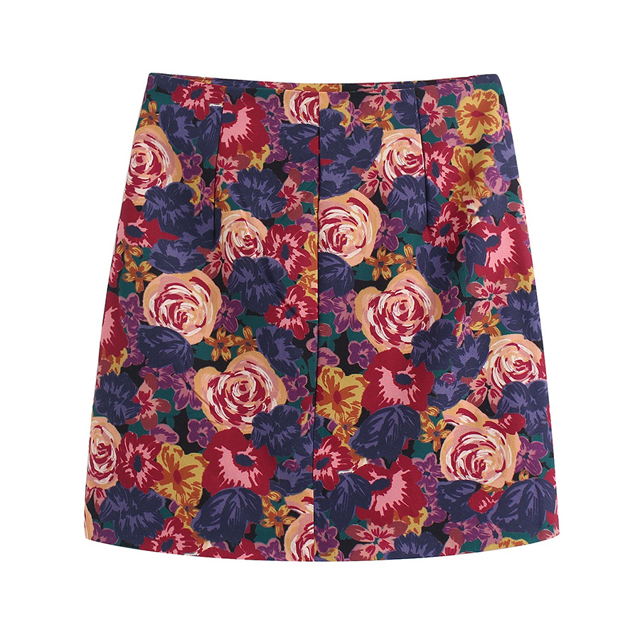 Fashion Flower Print Floral Print Pleated Skirt,Skirts