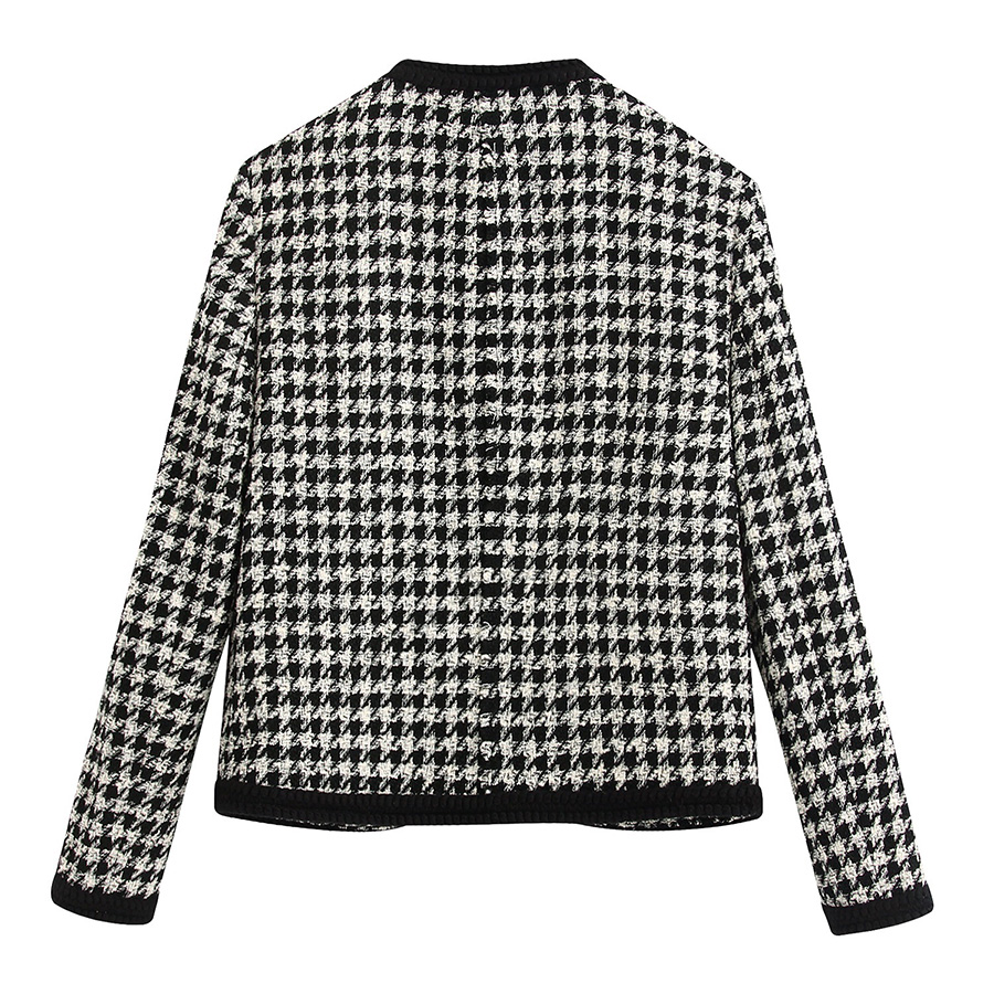 Fashion Black And White Tweed Button-down Coat,Coat-Jacket