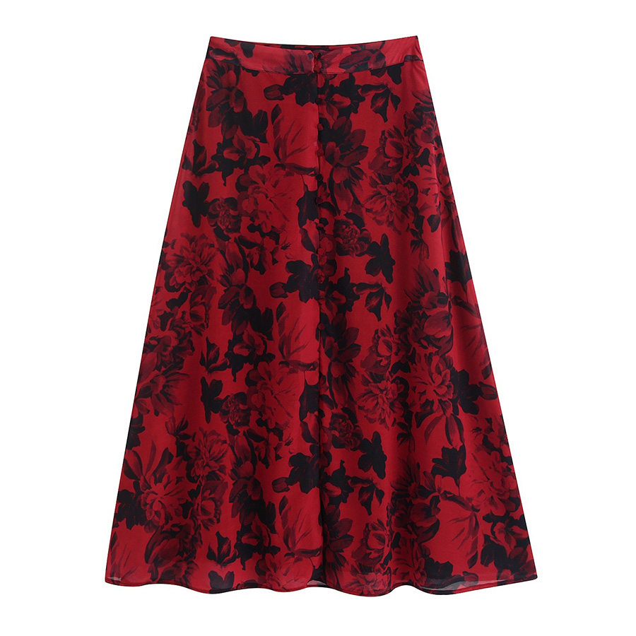 Fashion Red Print Floral Print Skirt,Skirts