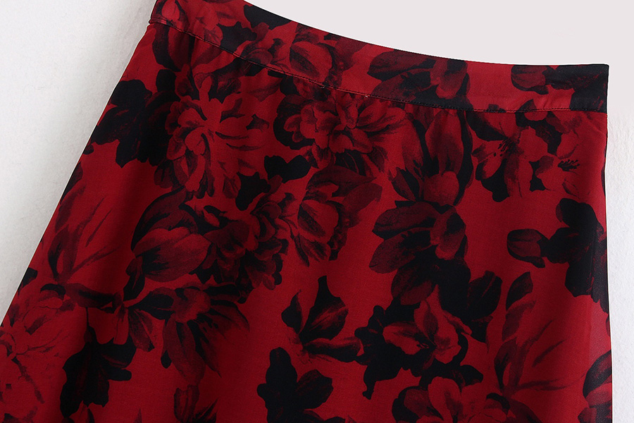 Fashion Red Print Floral Print Skirt,Skirts