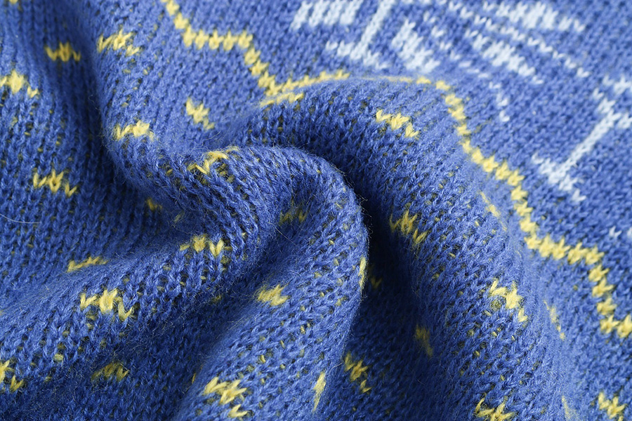 Fashion Blue Jacquard Jacquard Contrast Short Sweater,Sweater