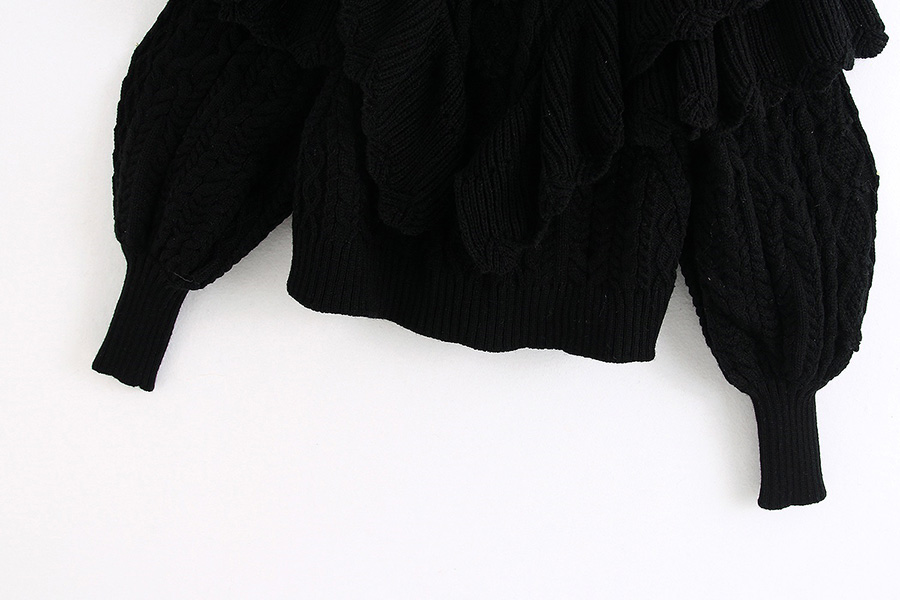 Fashion Khaki Stacked Ruffled Eight-knit Sweater,Sweater