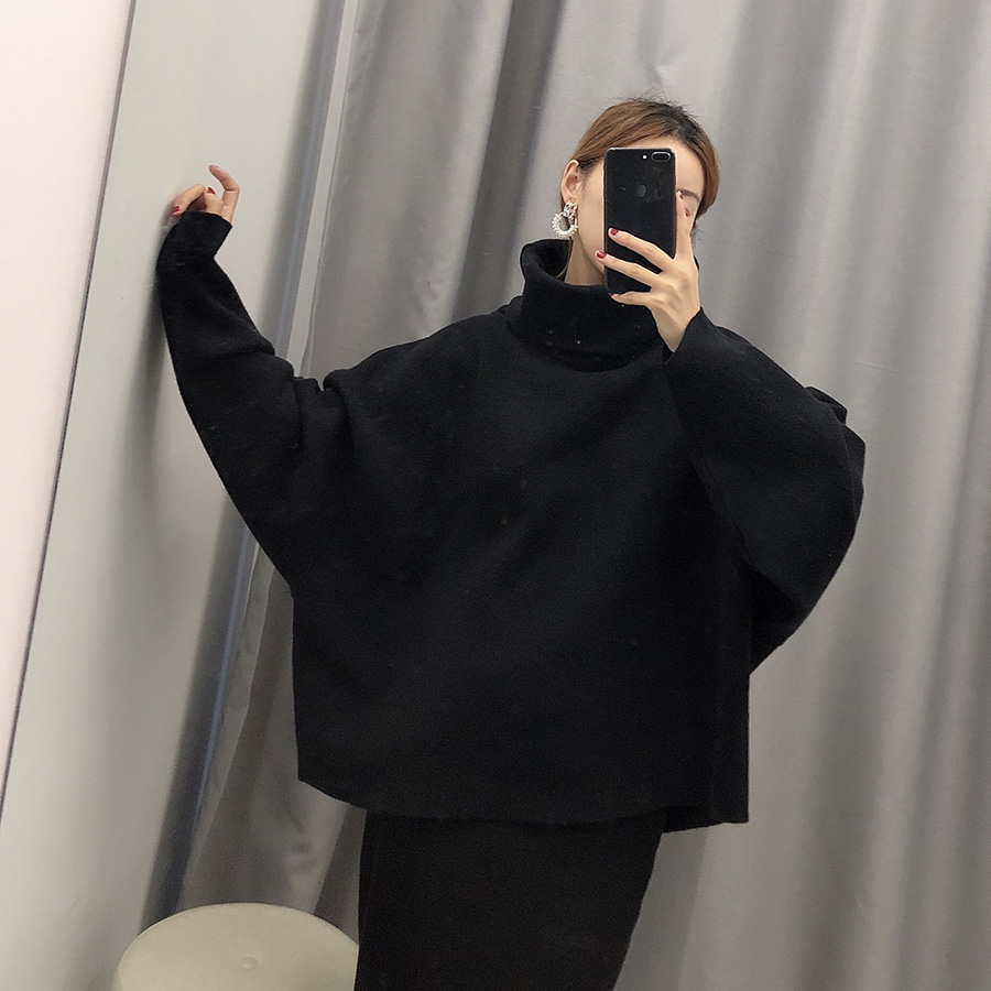 Fashion Black Oversized Turtleneck Sweater,Sweater