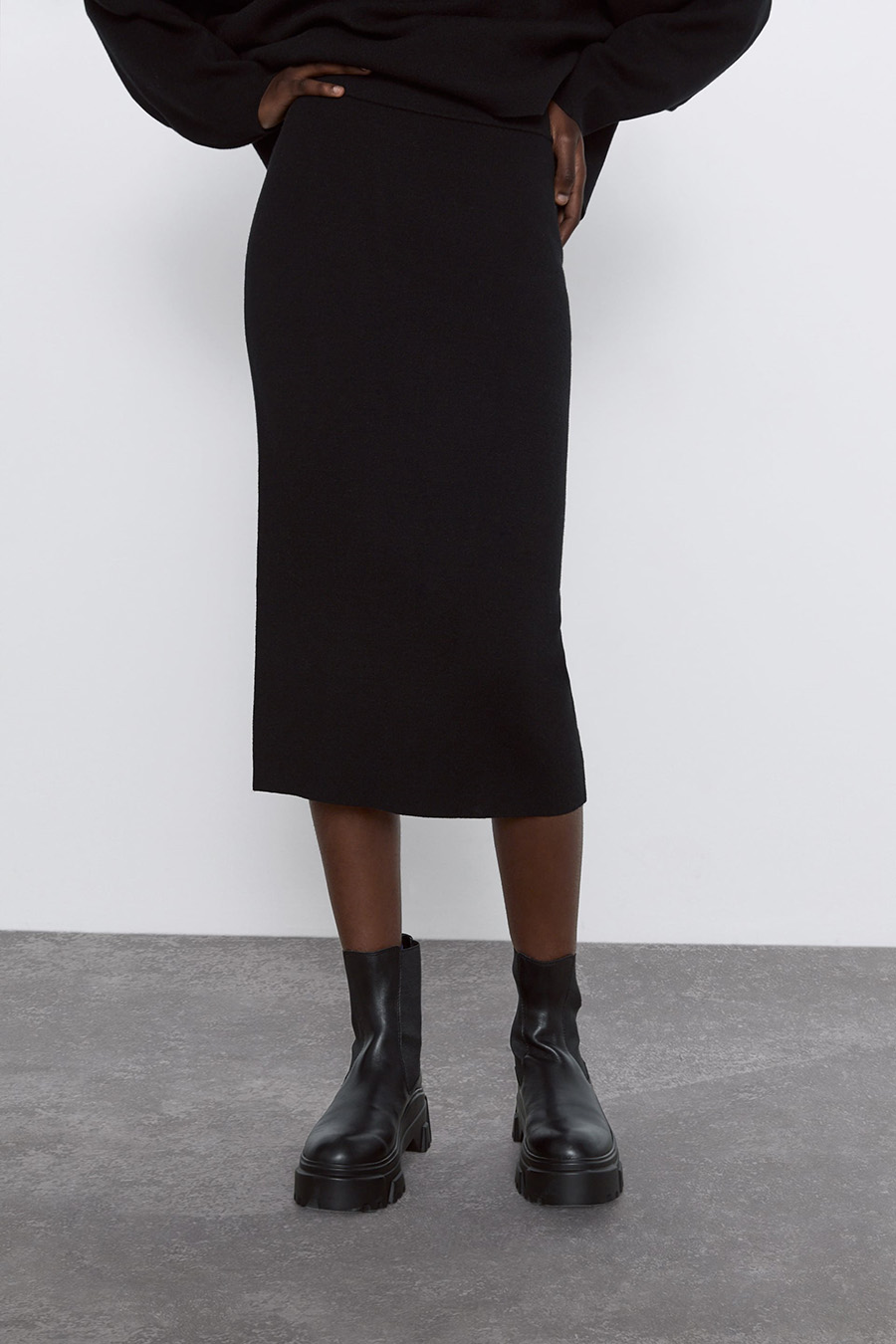 Fashion Black Knit Solid Color Straight Skirt,Skirts