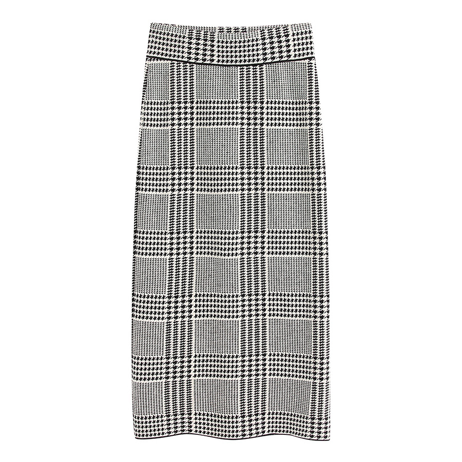 Fashion Houndstooth Knit Houndstooth Straight Skirt,Skirts