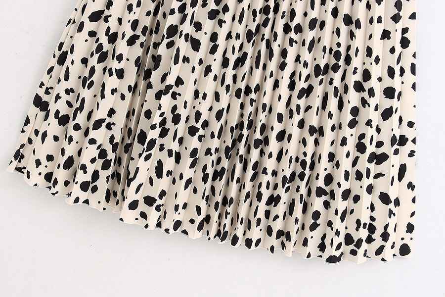 Fashion Off-white Leopard Print Printed Elastic Waist Tie Pleated Skirt,Skirts