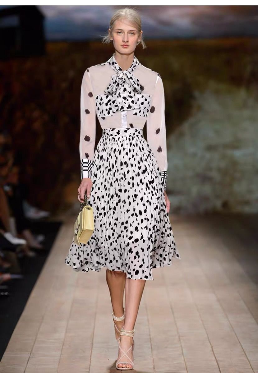 Fashion Off-white Leopard Print Printed Elastic Waist Tie Pleated Skirt,Skirts
